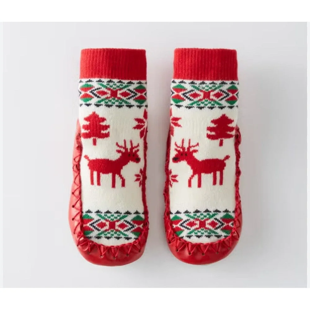 Hanna Andersson Kids Christmas Slipper Socks 2-4 Deer Trees Holiday Red NWT‎